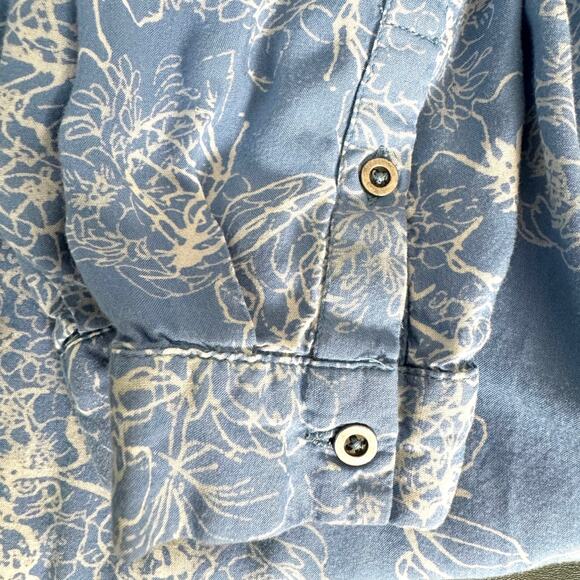 Vintage America Blues Women Missy Top L Blue Floral SOFT 100% Modal Boho Crochet - Picture 10 of 11